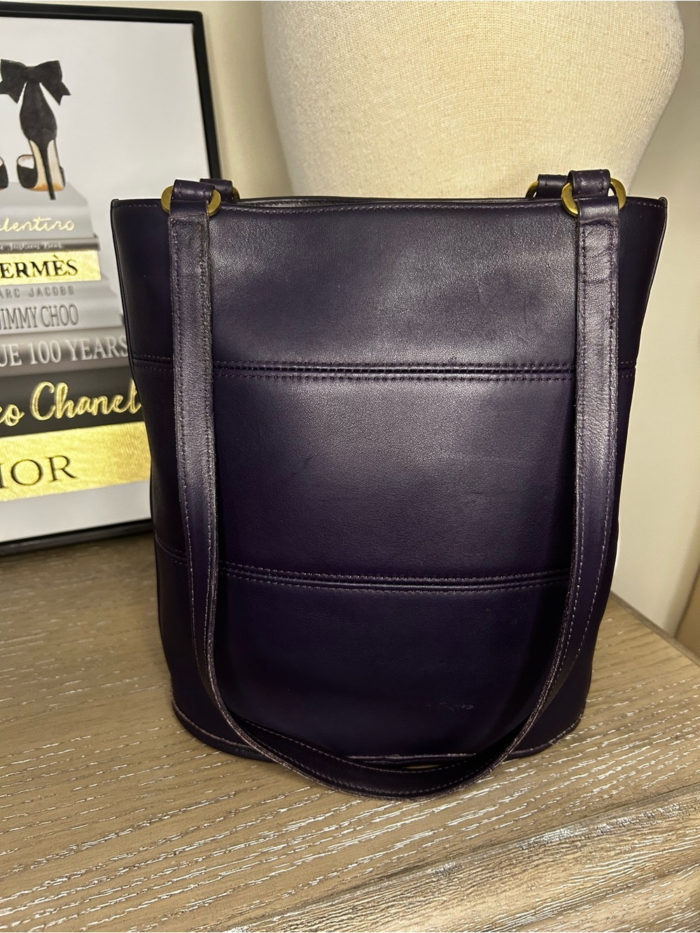 COACH Vintage Tribeca Purple Glove-Tanned Leather Bleeker Bucket Shoulder Bag - Picture 8 of 13